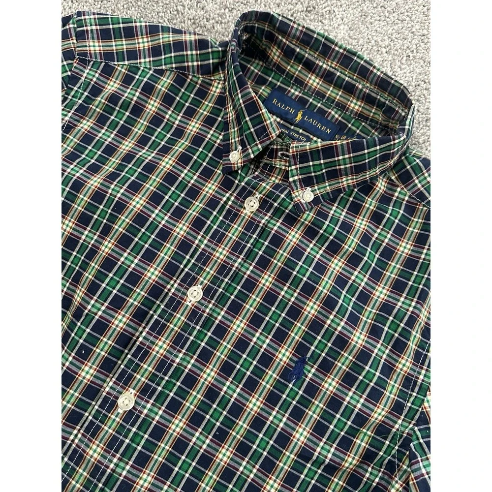 POLO Ralph Lauren Navy Blue & Green Plaid Button-down Shirt,‎ LARGE (14-16)